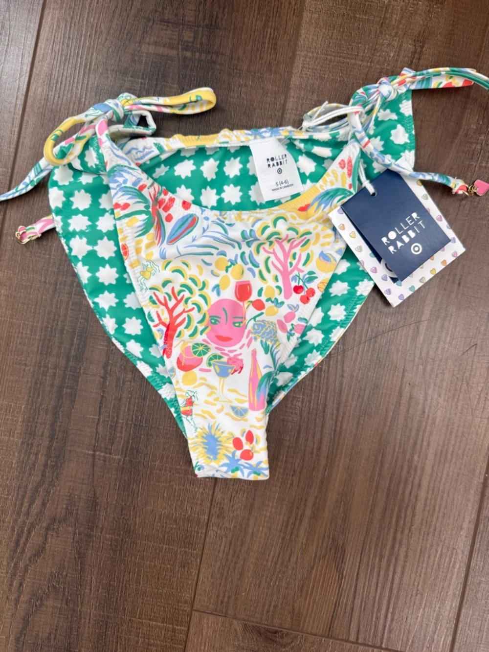 Roller Rabbit Tie-Side Bikini Bottoms - Teal & Multicolor Floral